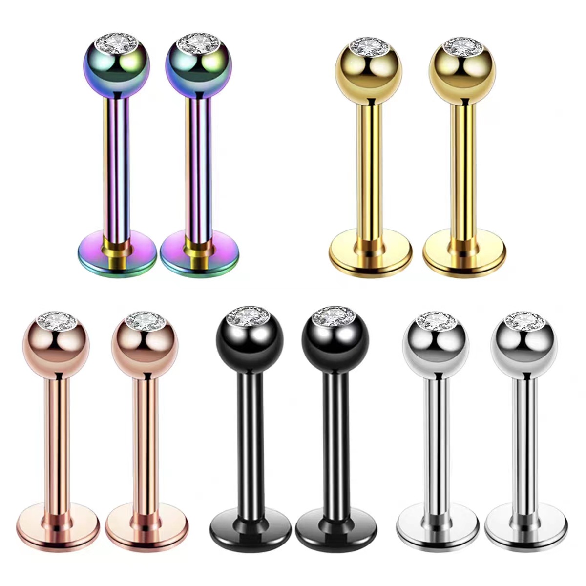Body Jewelry Ear Piercing - 16G Surgical Steel Ball Top CZ