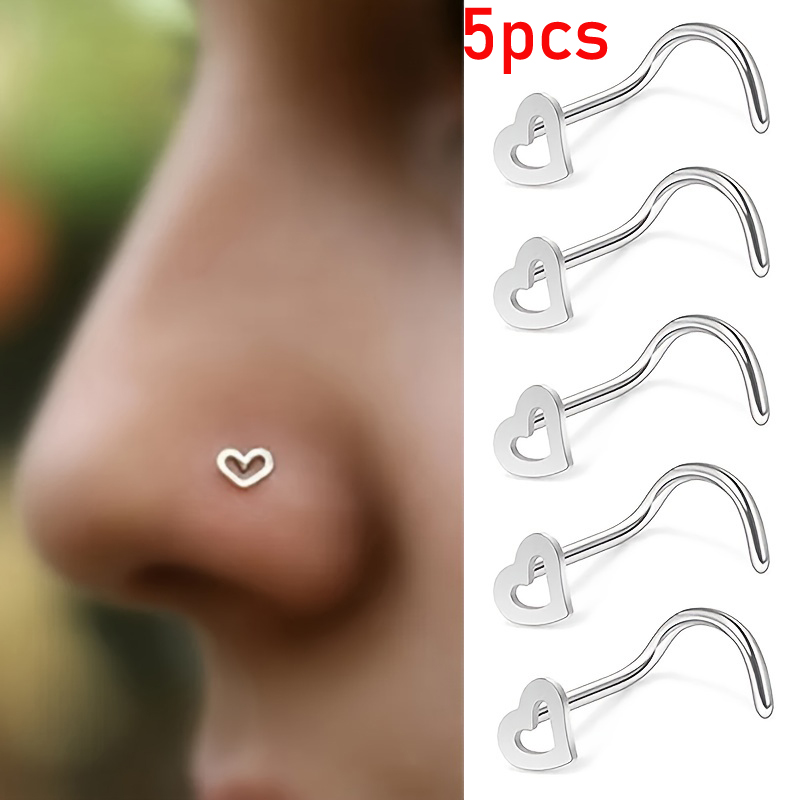 5pcs Hollow Heart Nose Stud Se - Nostril Screw Pin recension och pris