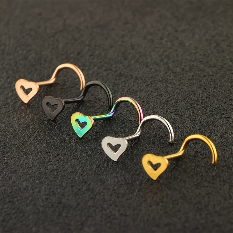 5pcs Hollow Heart Nose Stud Se - Nostril Screw Pin recension och pris