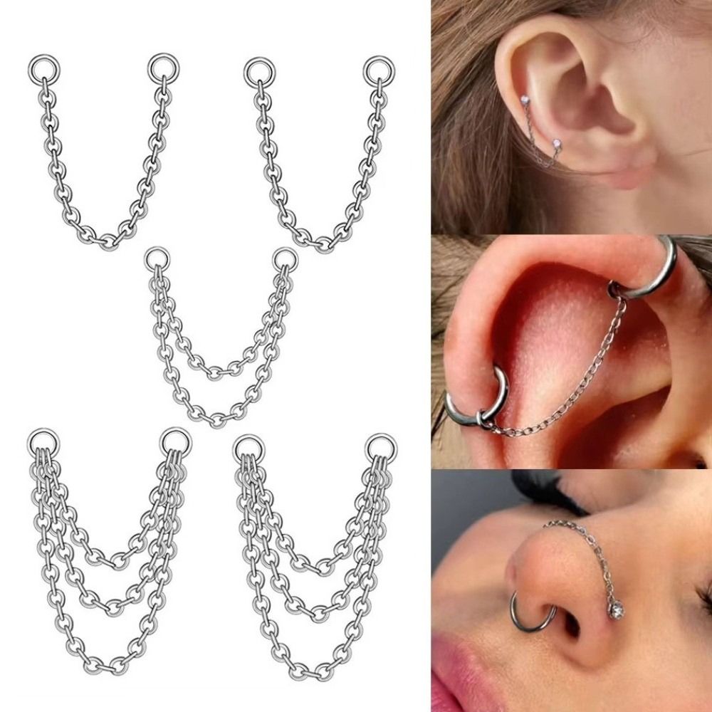 Titanium Nose Chain Three Laye - Body Jewelry Ear Piercing recension och pris