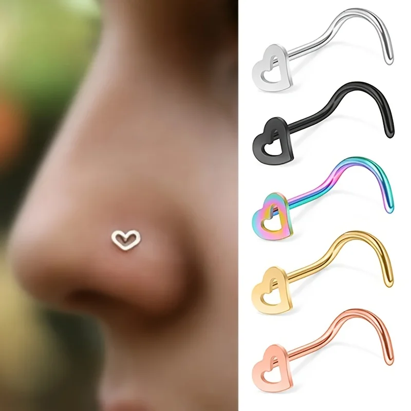 5pcs Hollow Heart Nose Stud Se - Nostril Screw Pin recension och pris