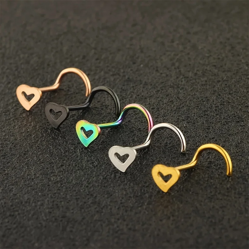 5pcs Hollow Heart Nose Stud Se - Nostril Screw Pin recension och pris