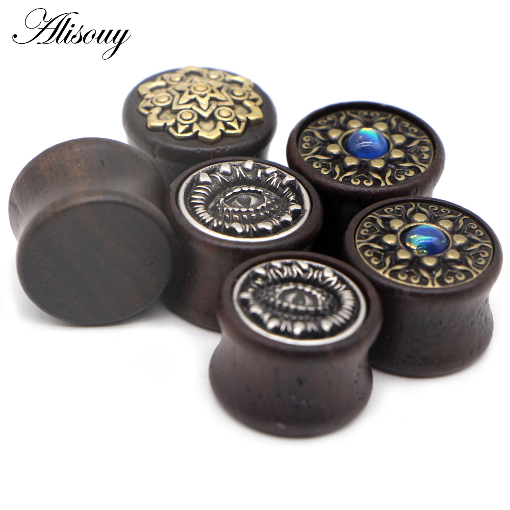Alisouy 2PCS Ear Plugs Wood Fl - Body Jewelry Ear Plugs recension och pris
