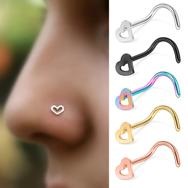 5pcs Hollow Heart Nose Stud Se - Nostril Screw Pin recension och pris