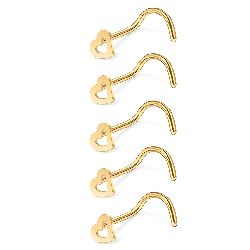 5pcs Hollow Heart Nose Stud Se - Nostril Screw Pin recension och pris