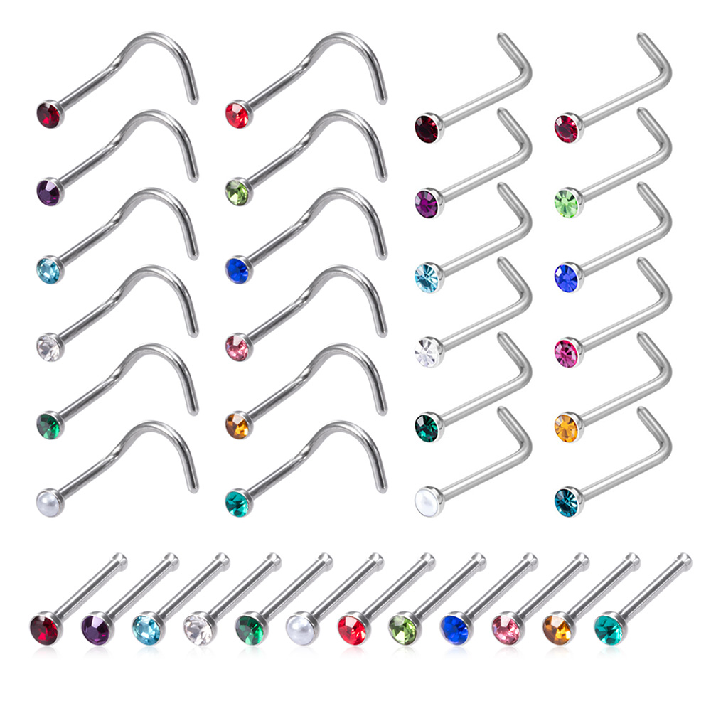12PCS Birthstone CZ Nose Stud  - Nostril Screw Pin recension och pris