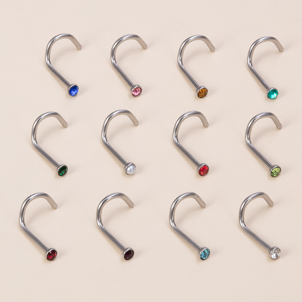12PCS Birthstone CZ Nose Stud  - Nostril Screw Pin recension och pris
