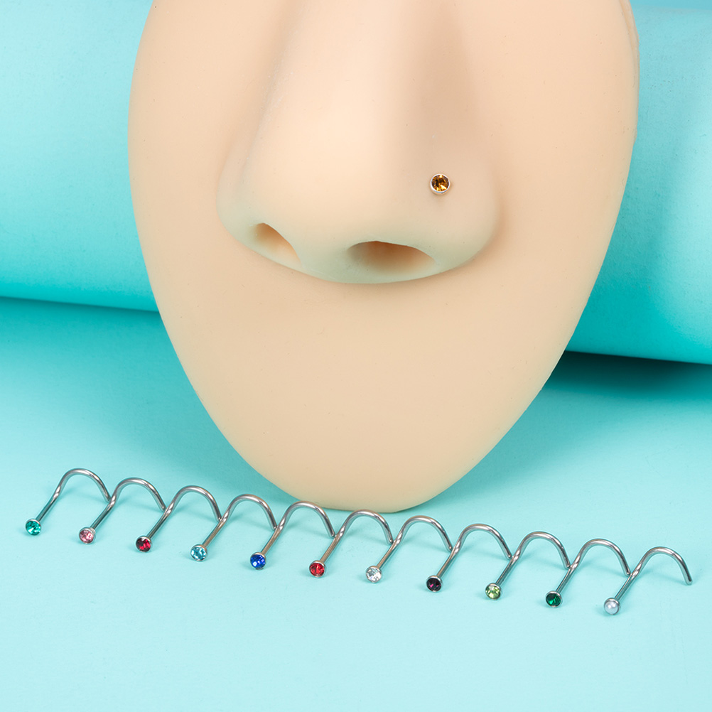 12PCS Birthstone CZ Nose Stud  - Nostril Screw Pin recension och pris